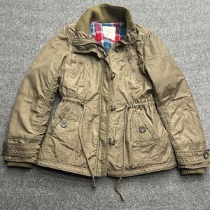 American Eagle Jacket Large Green Anorak Quilted Green Coat Cargo AE Military